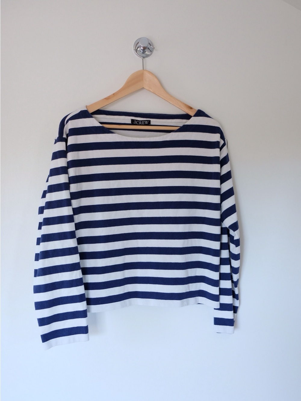 J. Crew Navy White Striped Breton French Long-Sleeve Boatneck Shirt 100% cotton